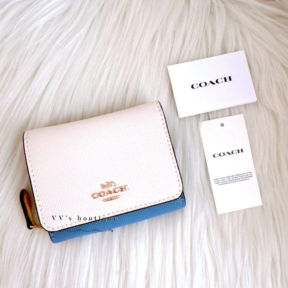 NWT Coach Small Trifold Colorblock Wallet Chalk Multi White Blue 2923 RARE